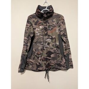 UA Under Armour Shirt Womens Medium Green‎ Camo Coldgear Thumbhole 1/4 Zip
